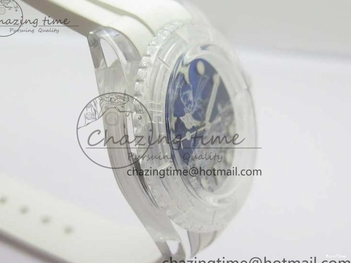 MiroTime 0129 Durable Submariner Phantomlab Transparent KZF Best Edition Blue Moon Dial on White Rubber Strap VR 2564